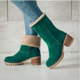 Comfortable Soft Slip On Chunky Heel Snow Boots Footwear