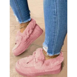 Vintage Plain All Season Wearable Daily Flat Shoes Faux Fur Slip On Deep Mouth Single Shoes for Women