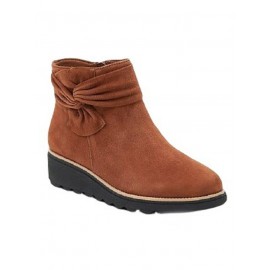 Comfortable Soft Leather Bow Round Toe Low Heel Booties