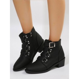 Vintage Plain Non-Slip Zipper Block Heel Classic Boots Buckle