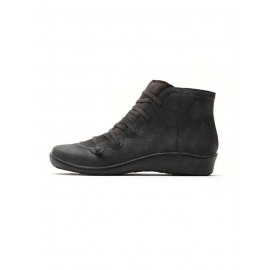 Women Lether Fall Flat Heel PU Boots