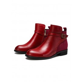 Vintage Round Toe Chunky Heel Casual Short Boots