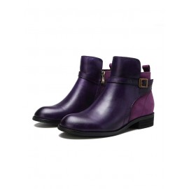 Vintage Round Toe Chunky Heel Casual Short Boots