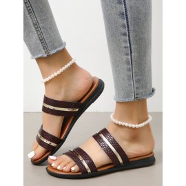 Gold Stitching Stripe Casual Sandals