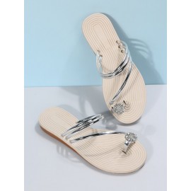 Rhinestone Thin Strip Woven Two-Wear Sandals