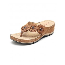 Vintage Floral Casual Wedge Flip-Flops