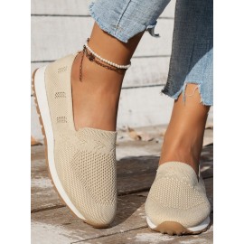 Sports Plain Breathable Slip On Flat Heel Fly Woven Shoes