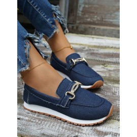 Casual Plain Non-Slip Slip On Flat Heel Deep Mouth Shoes Metal
