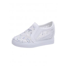 Sequins Floral Embroidered Lace Paneled Slip-On Wedge Shoes